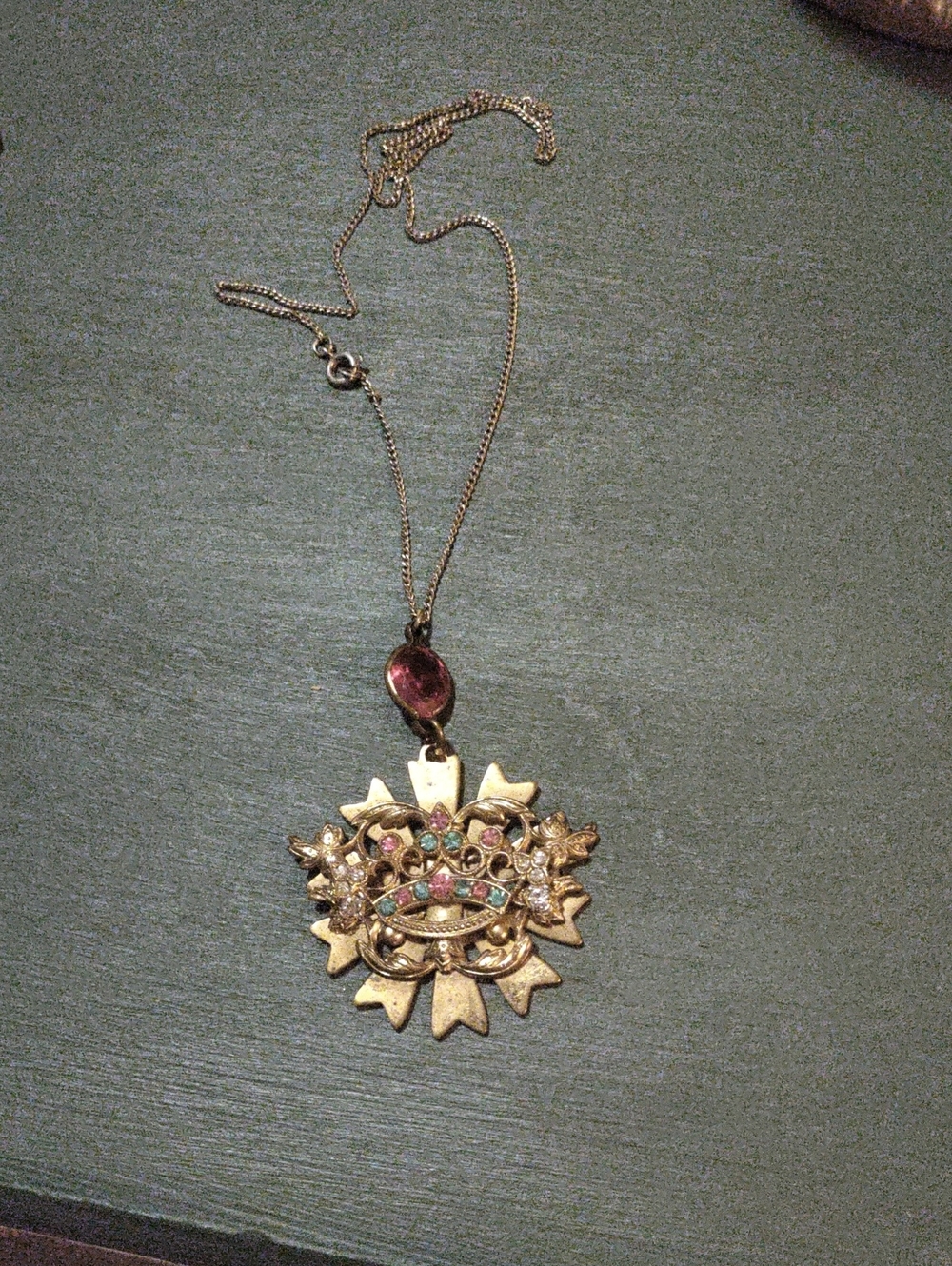 Heidi Daus Gold-Tone Ornate Sunburst Necklace with Pink and Multicolor Stones